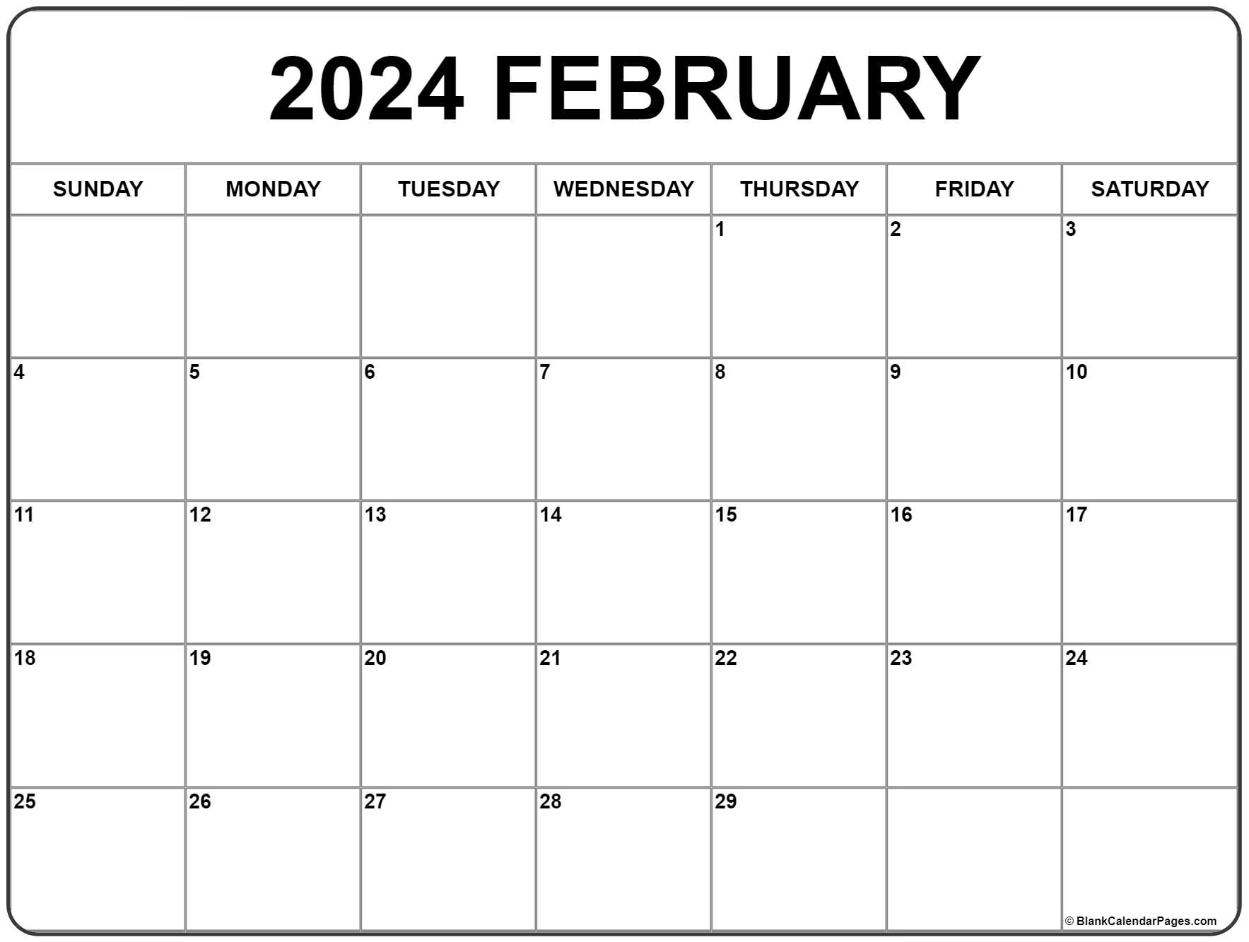 February 2024 calendar. free printable calendar